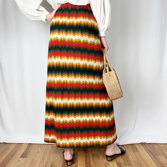 Vintage 70s Maxi Skirt Pillar Column Straight Woven Knit Long High Rise Waisted - Picture 3 of 9
